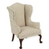 Kleiner Ohrensessel - Nussbaum - beige gestreift - 7,5 x 10,5 x 6,5 cm