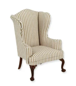 Kleiner Ohrensessel - Nussbaum - beige gestreift - 7,5 x 10,5 x 6,5 cm