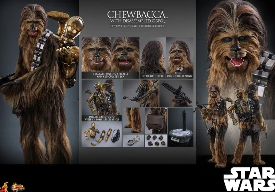 Star Wars Episode V Movie Masterpiece Actionfigur 1/6 Chewbacca with Disassembled C-3PO 36 cm
