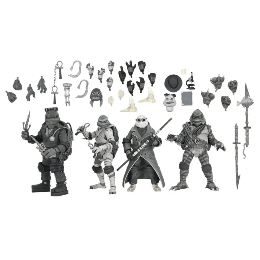 Universal Monsters x Teenage Mutant Ninja Turtles Actionfiguren 4er-Pack Turtles Black & White 18 cm