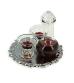 Wein-Set auf Silbertablett - 1:12 - 4-teilig