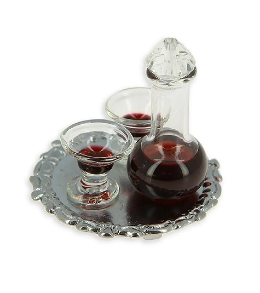Wein-Set auf Silbertablett - 1:12 - 4-teilig